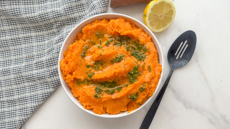 white bowl of sweet potatoes