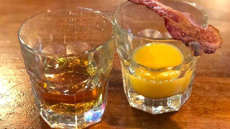 Irish whiskey breakfast shot with bacon