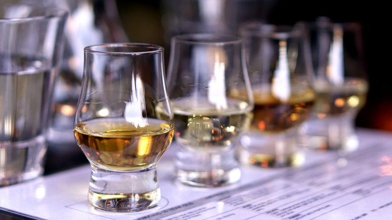 Flight of different whiskies