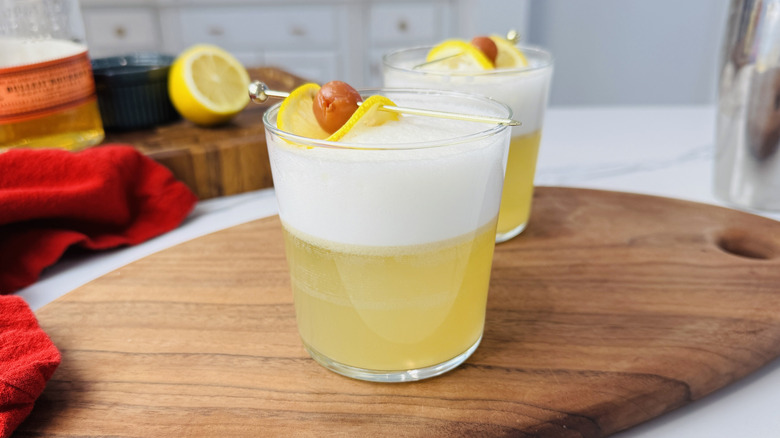 Whiskey sour with egg white foam cocktails
