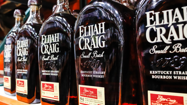 A display of Elijah Craig Small Batch Bourbon on a store shelf