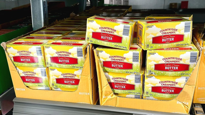 Pounds of Aldi's Countryside Creamery Sweet Cream Salted Butter in store