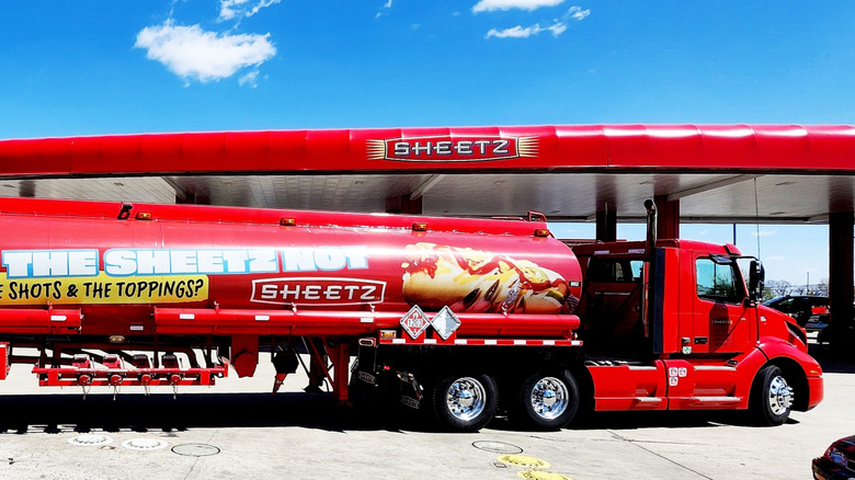 Sheetz truck pulling into a Sheetz gas station