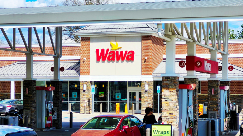 Exterior of a Wawa gas station and convenience store