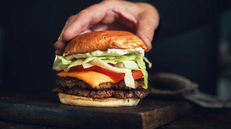 Double Smash Burger with Tomato Lettuce and Cheese