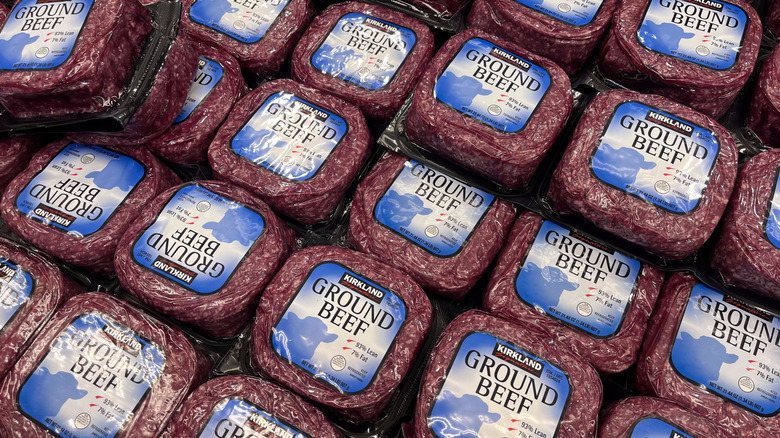 Packages of Kirkland ground beef.