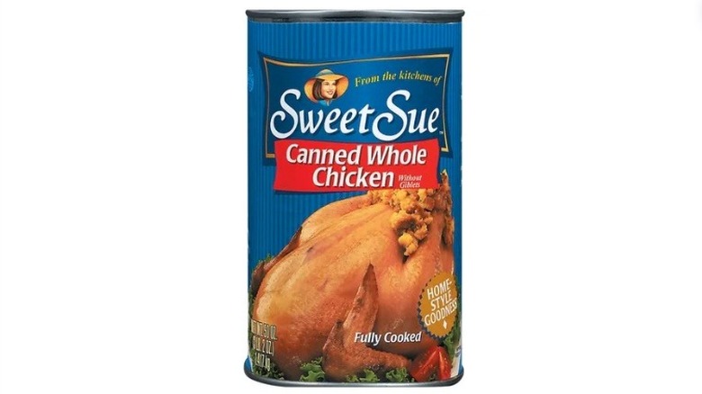 A can of Sweet Sue Canned Whole Chicken.