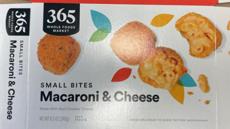 A box of 365 Whole Foods Market macaroni and cheese bites