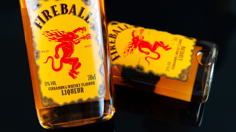 Two bottles of Fireball whisky