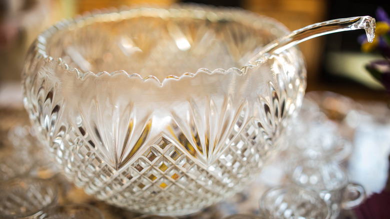 Empty crystal punch bowl