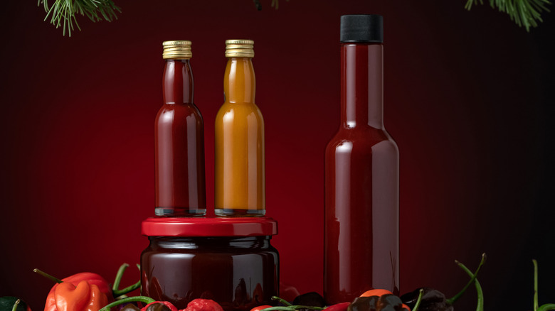 Bottles of hot sauce