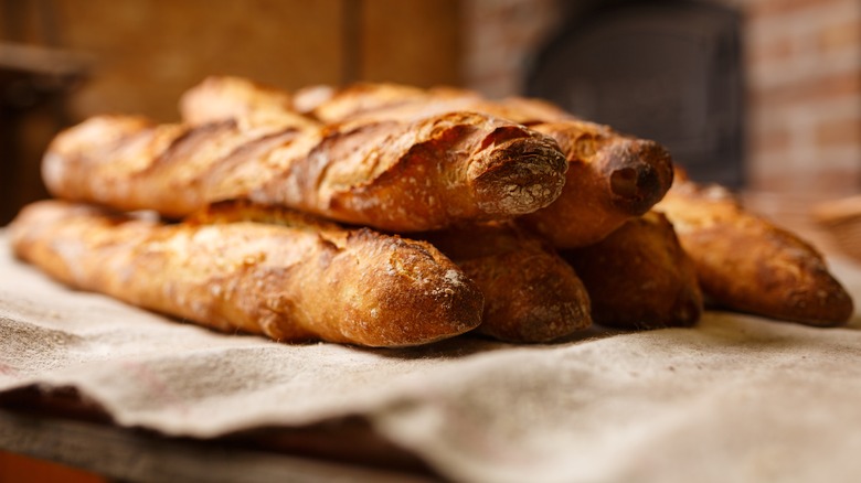 Stack of fresh baguettes