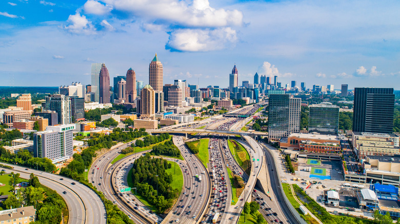 Atlanta's skyline on a bright, sunny day.