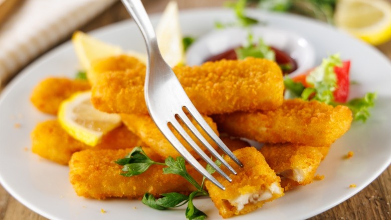 Freshly baked fish sticks