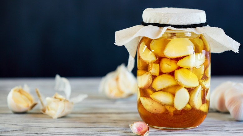 fermented garlic honey in a jar
