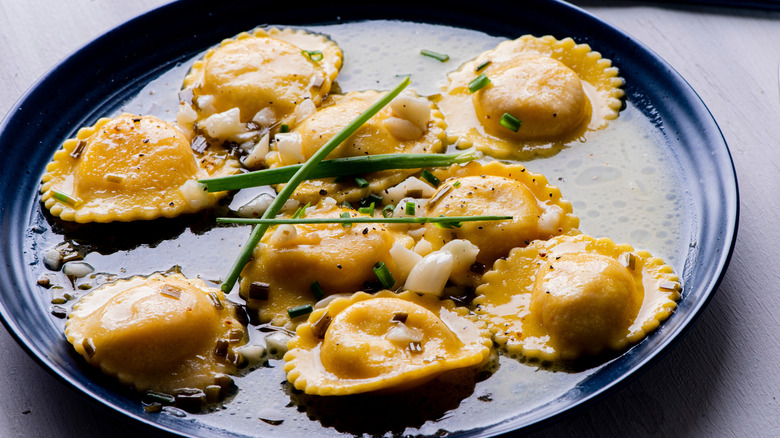 Plated lobster ravioli