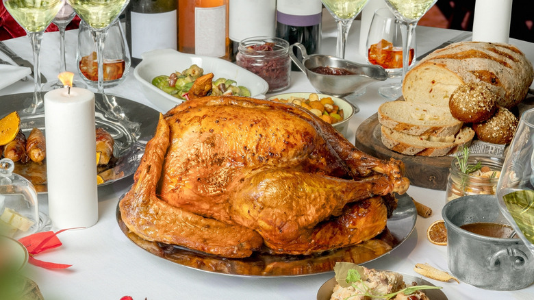 Roasted turkey on a table