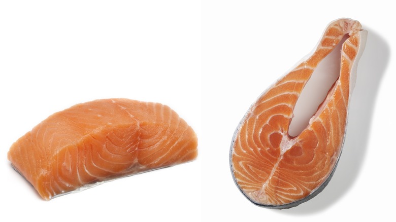 salmon fillet and salmon steak
