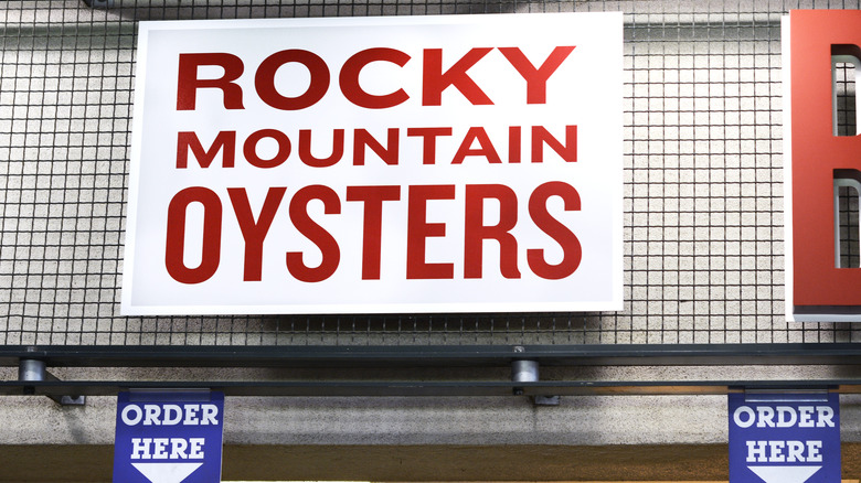 Rocky Mountain oysters sign at Coors Stadium