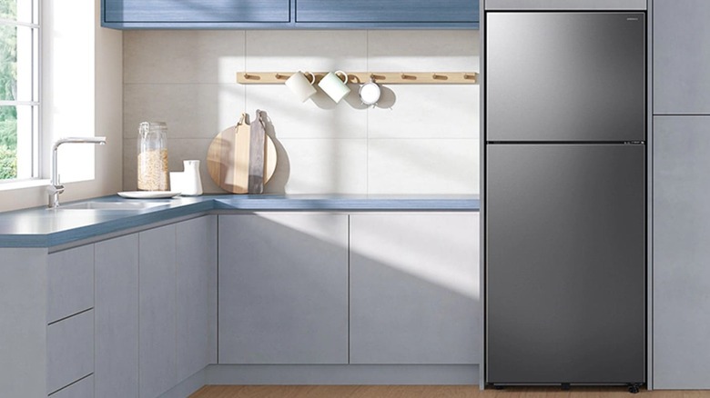 A Samsung refrigerator in a kitchen