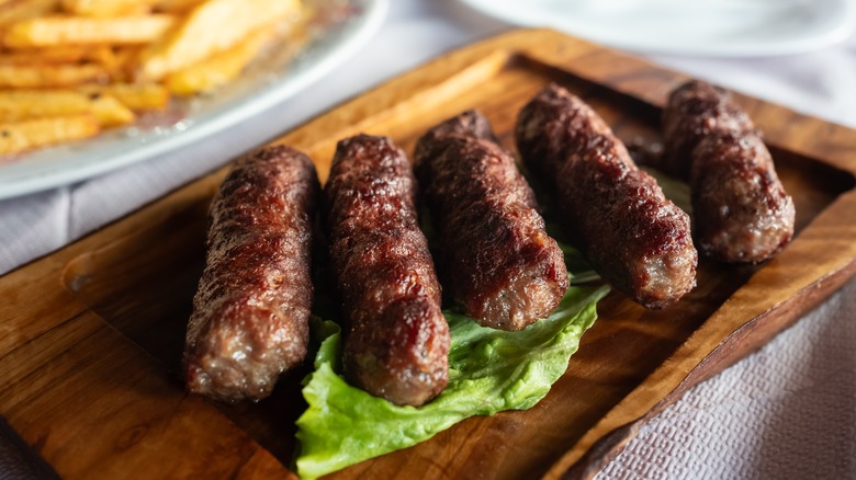 kebabs on a wooden board