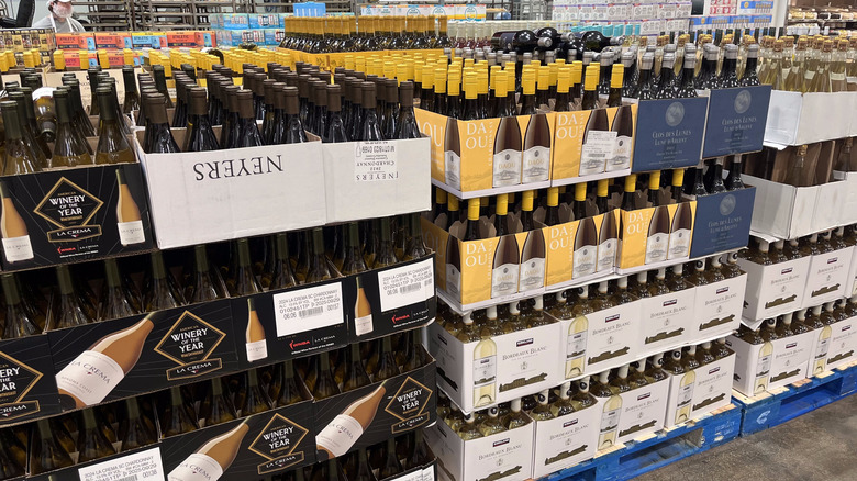 Bottles of Kirkland Signature Cabernet Sauvignon at Costco.