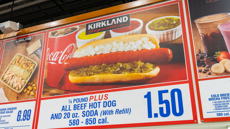 Costco food court sign for hot dog combo