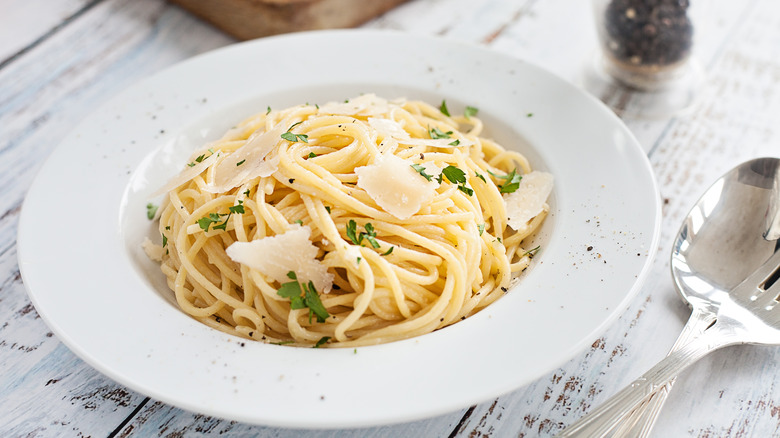buttered noodles with shaved parmesan
