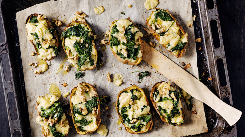 Baked potatoes on a cooking sheet