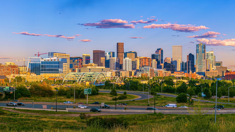 Denver skyline at sunset