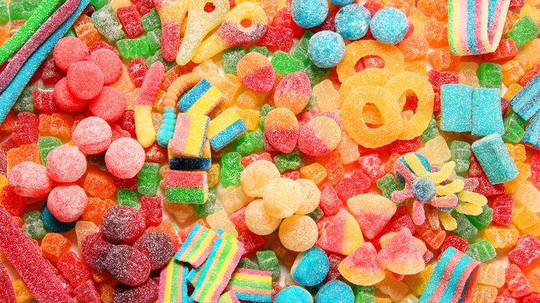 An assortment of sour candies.