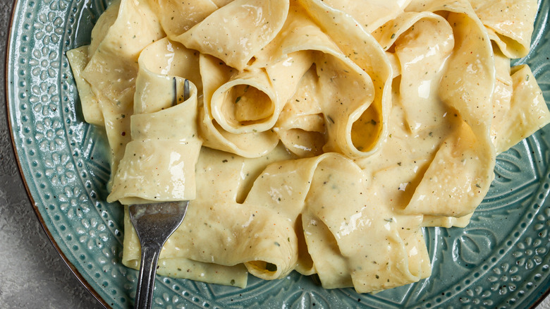 Creamy pasta on plate