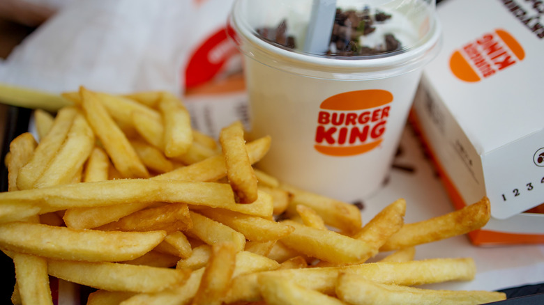 Tray of Burger King fries and a shake
