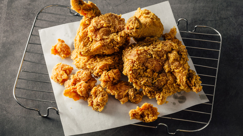 Fried chicken on a black background.