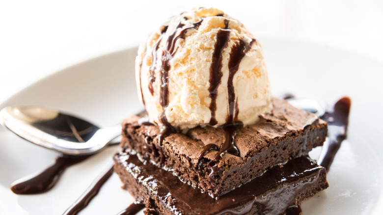 Ice cream over brownie