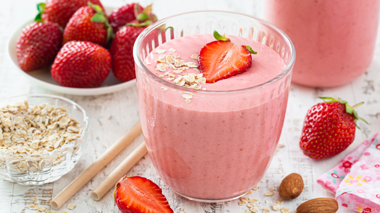 creamy strawberry smoothie in a glass