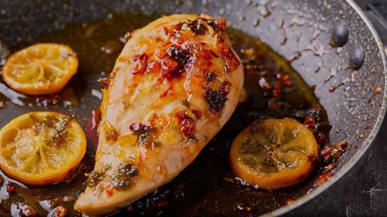 Chicken breast in a pan