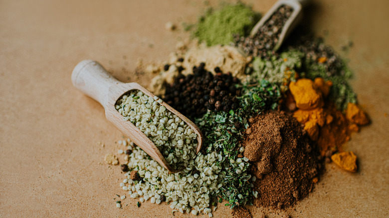 Different spices blended together on a flat surface