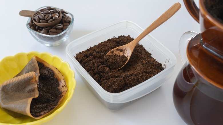 Coffee grounds and beans