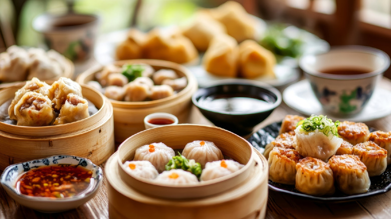 Variety of dim sum dishes