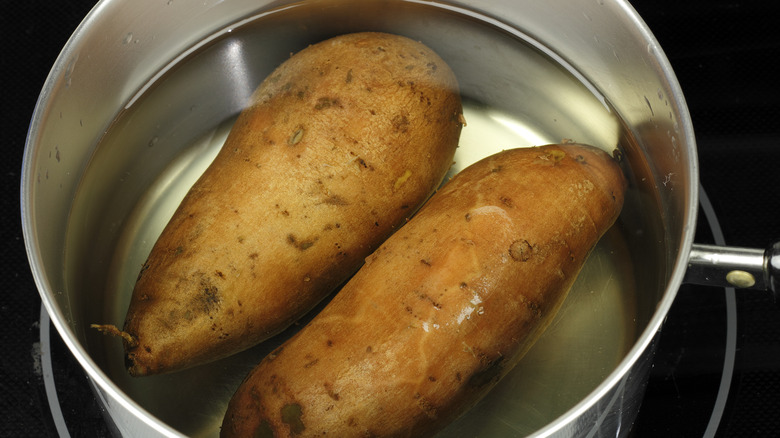 Sweet potatoes in a saucepan