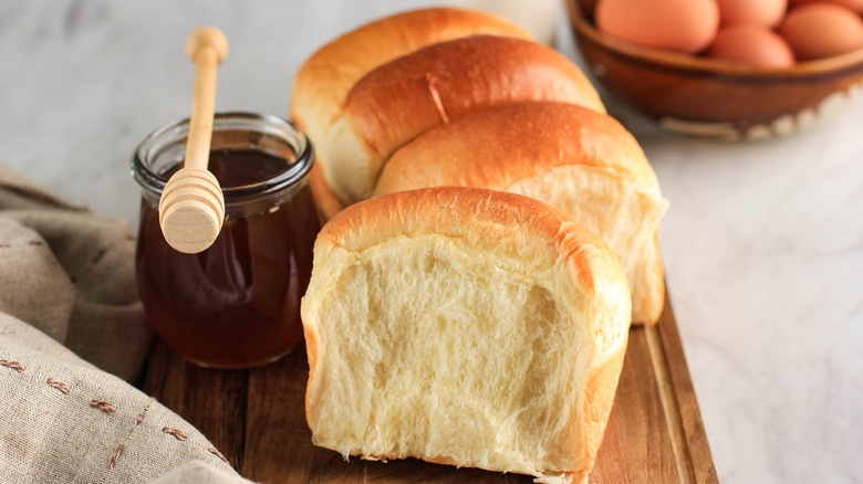 sliced milk bread with honey