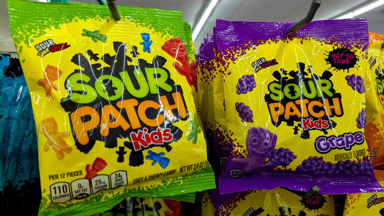 Two variations of Sour Patch Kids: the classic version on the left, and grape flavor on the right.