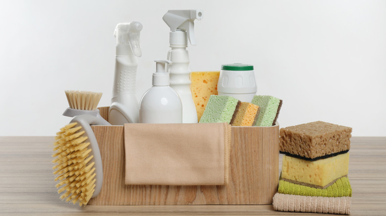 Eco cleaning products on a wooden table