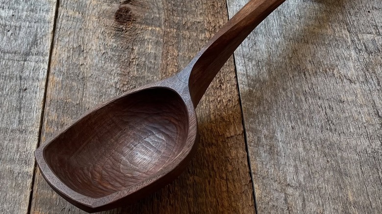 Wooden ladle with squared-off corners