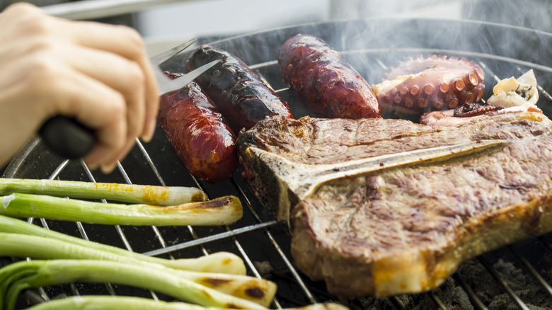 grilling assorted meats