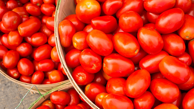 Baskets of Roma tomatoes