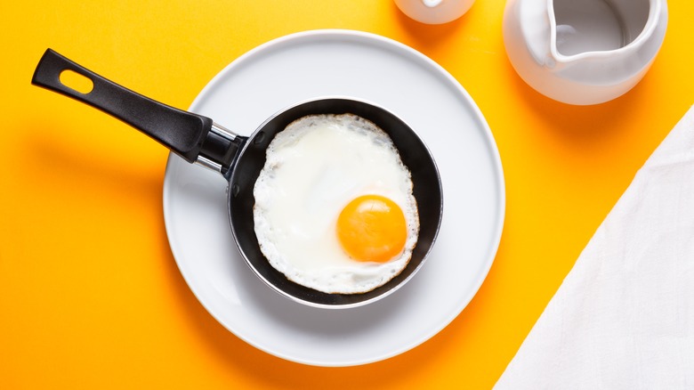 nonstick pan with fried egg