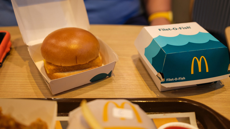 Filet-O-Fish sandwich from McDonald's sits inside its to-go box