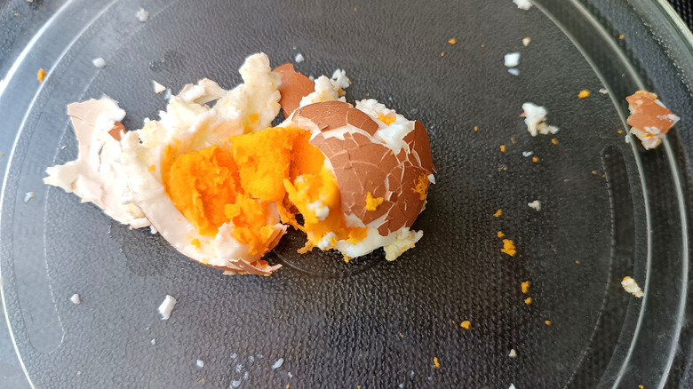 Exploded  hard-boiled egg in microwave